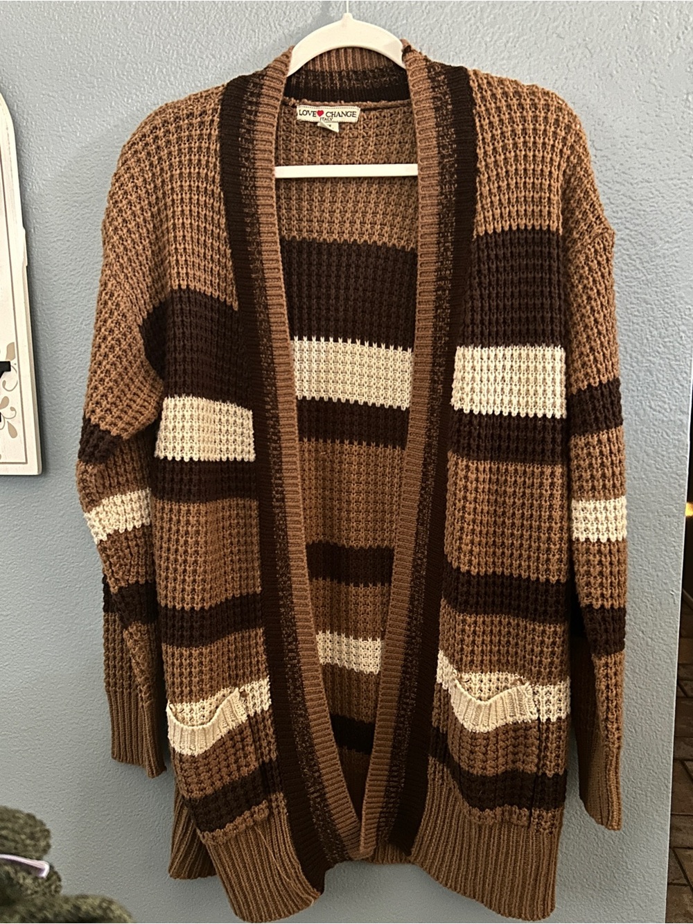 Love Change Brown Knit Open Front Cardigan